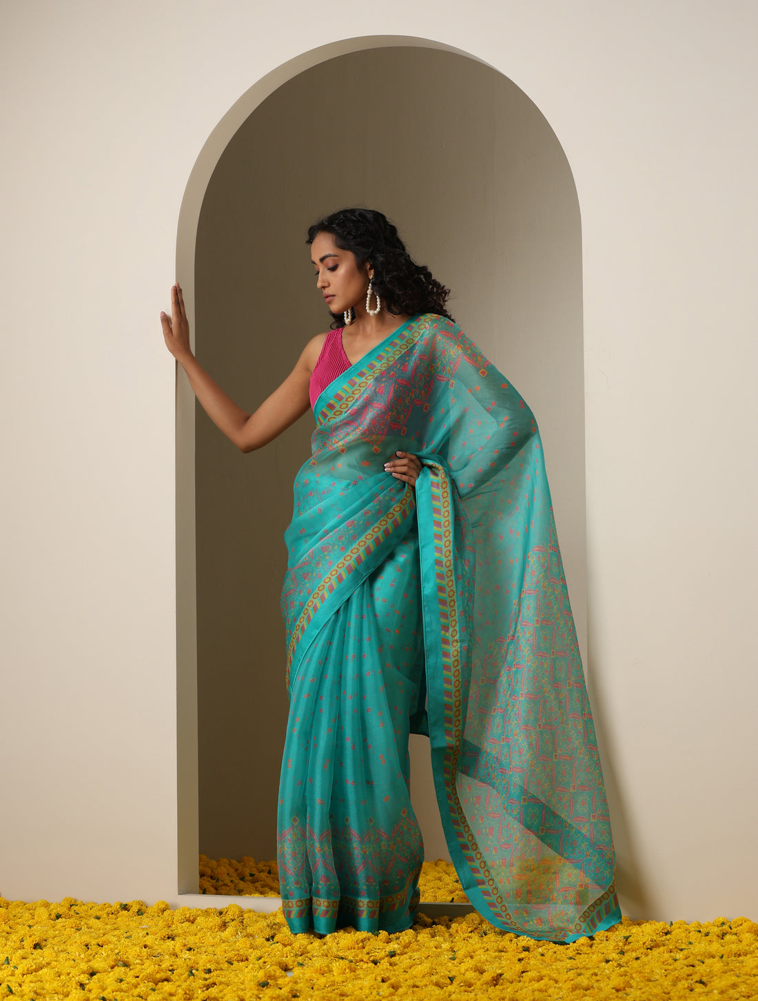 Organza Silk Turkish Print Nergis Saree