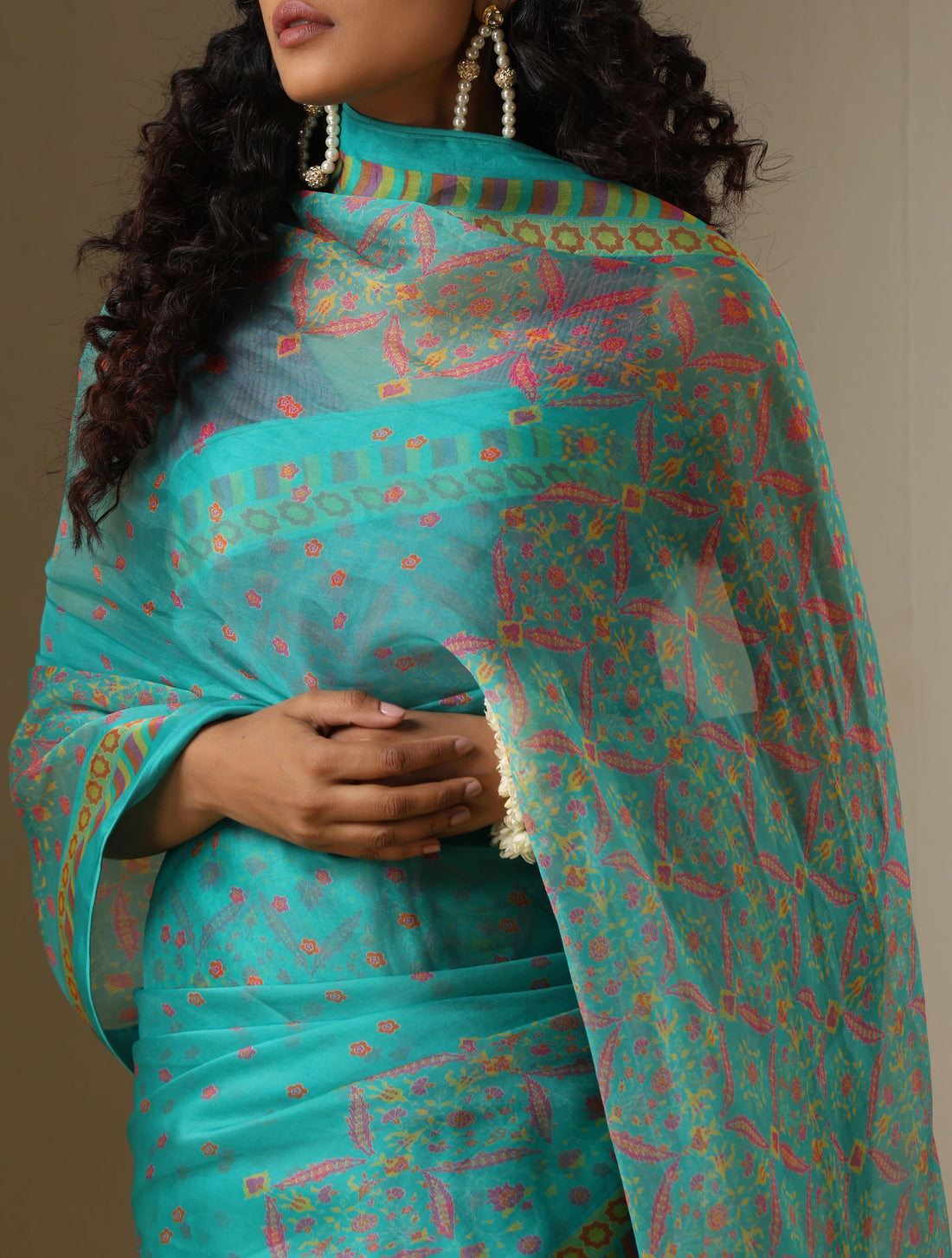 Organza Silk Turkish Print Nergis Saree