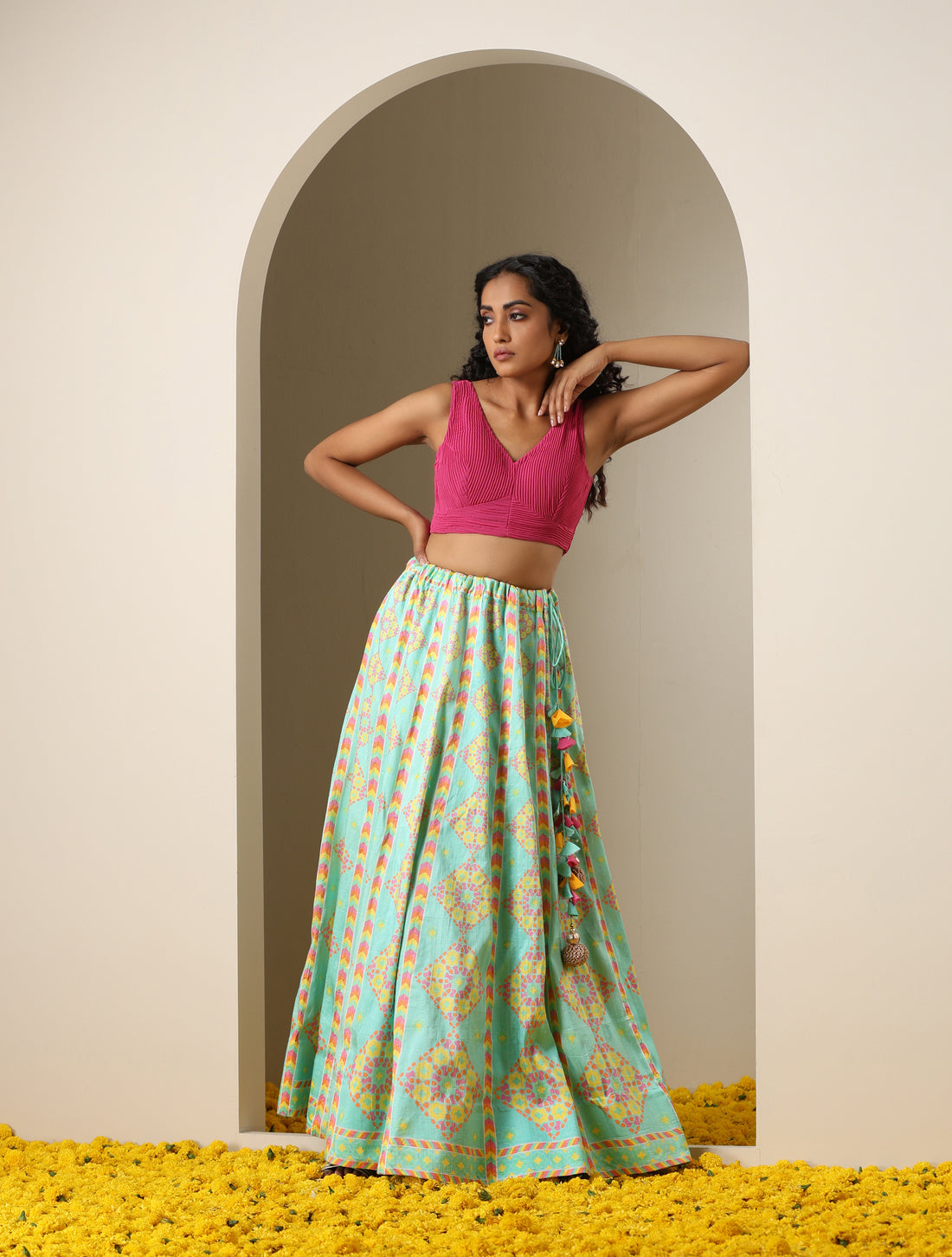 Raw Silk Print Kalidar Stitched Skirt Nilufer Lehenga