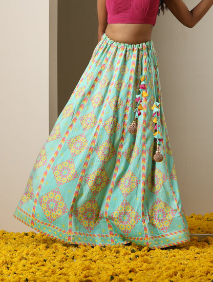Raw Silk Print Kalidar Stitched Skirt Nilufer Lehenga