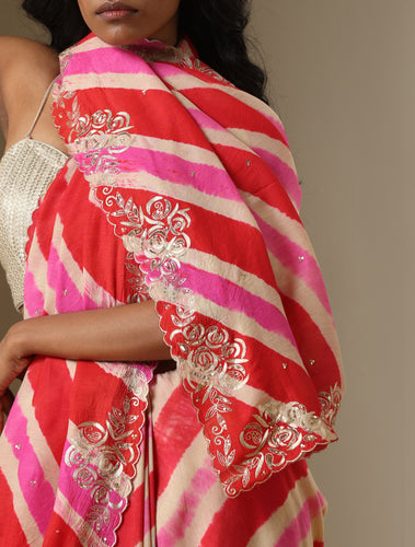 Pure Moonga Silk Pitta Embroidery Leheriya Saree