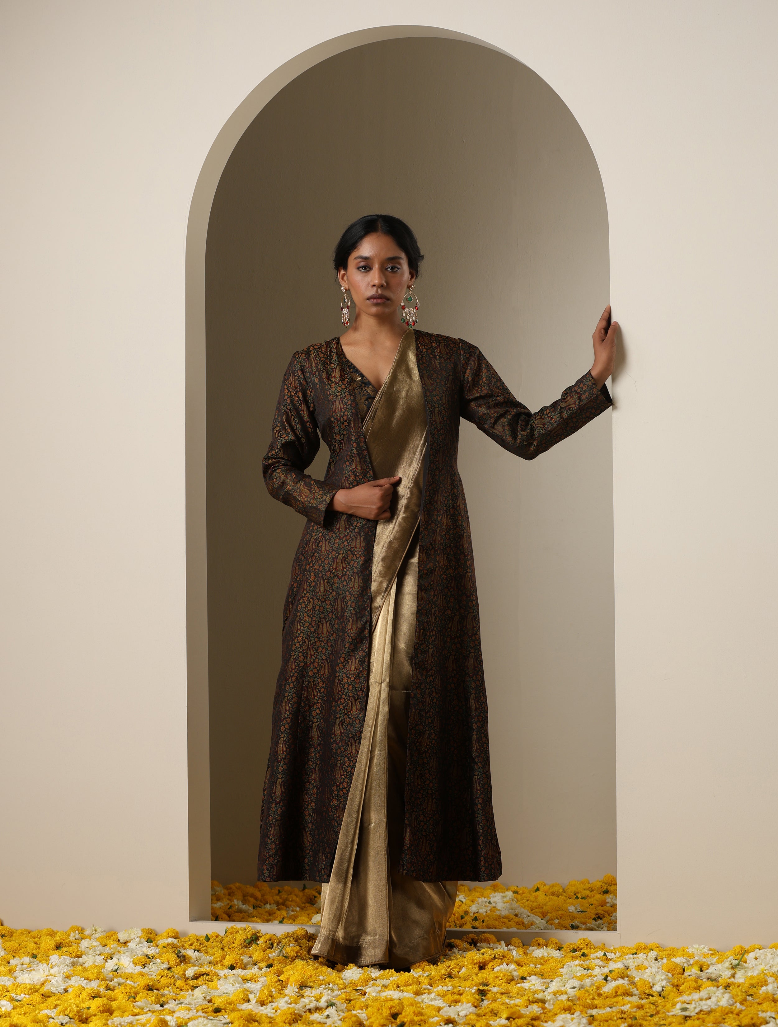 Black Pure Banarasi Silk Handwoven Tanchui Stitched Jacket