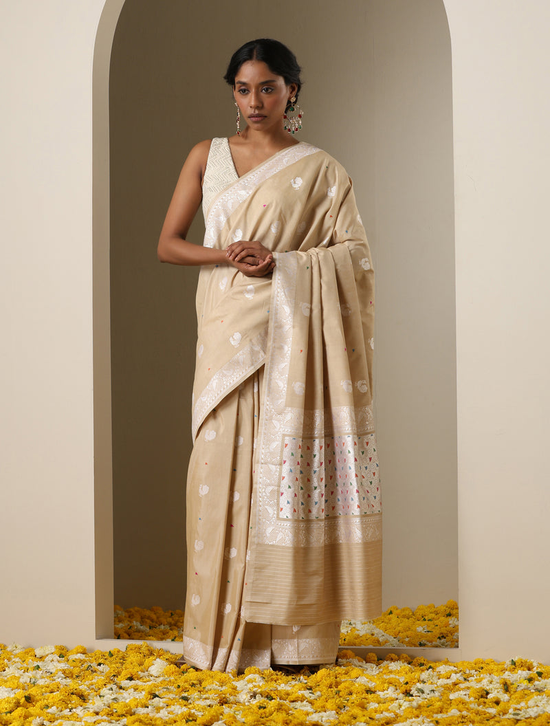 Pure Moonga Silk Handloom Banarasi Peacock Saree - Dyeable