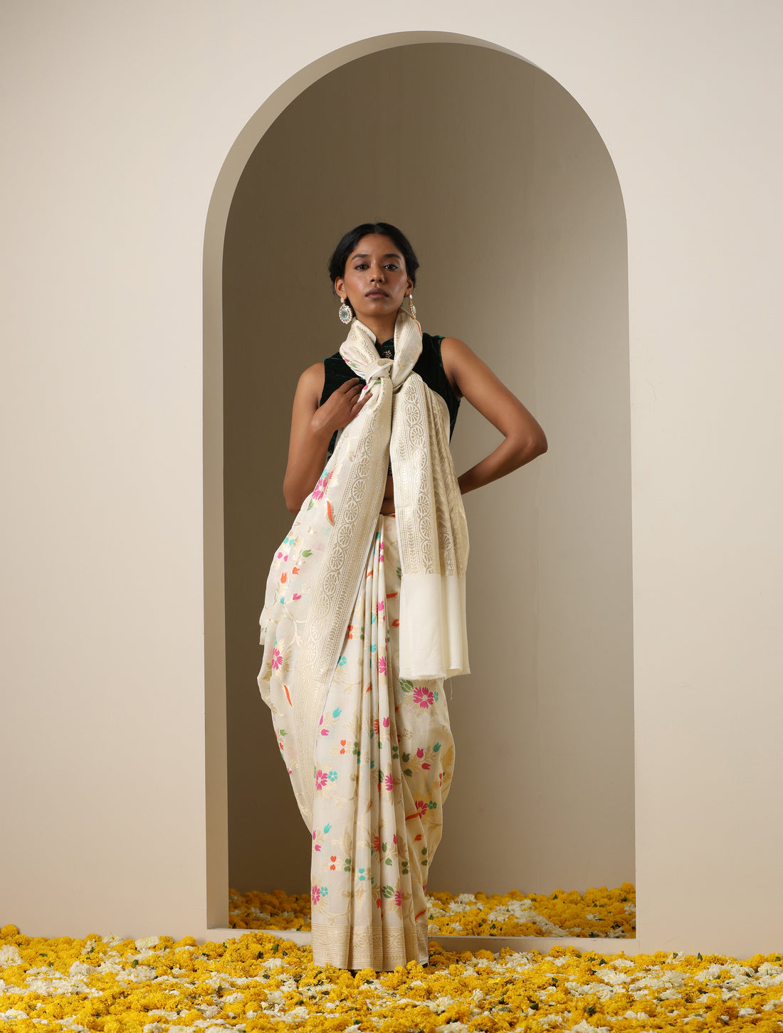 Moonga Silk Banarasi Meenakari Saree