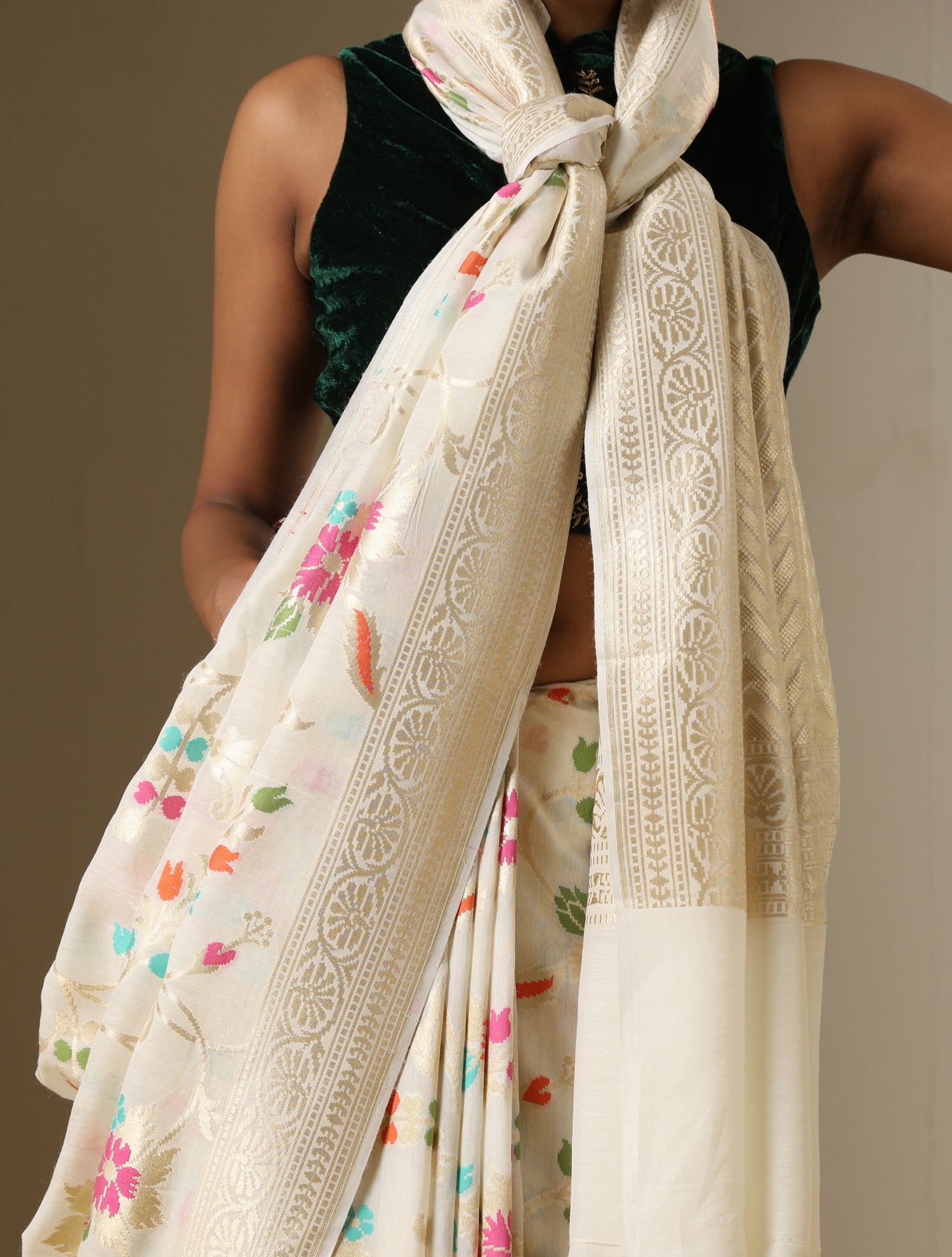 Moonga Silk Banarasi Meenakari Saree