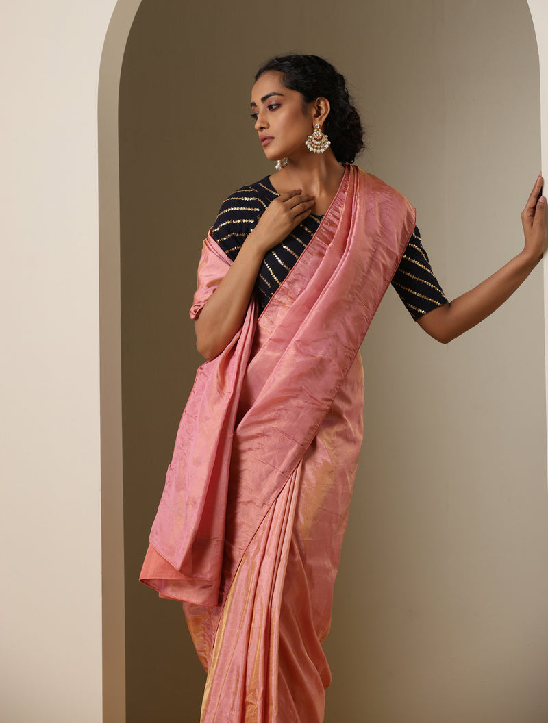 Pure Plain Tissue Silk Handwoven Banarasi Saree