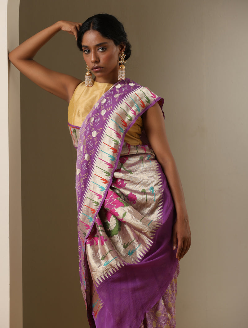 Pure Georgette Muniya Border Banarasi Bareek Bandhani Saree