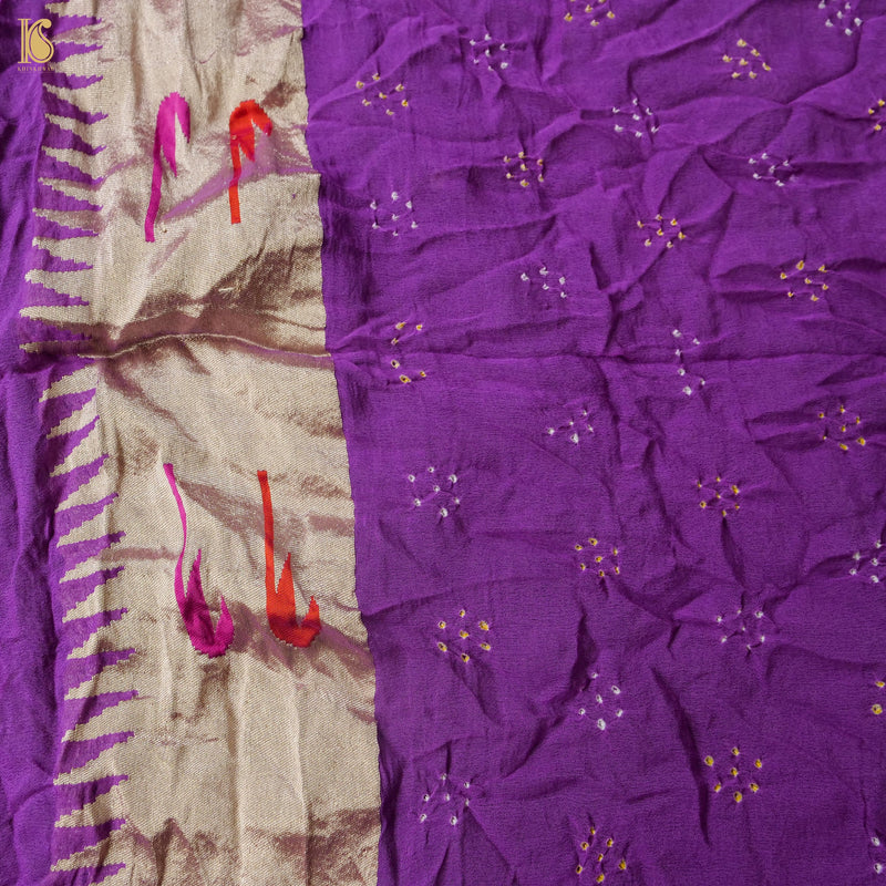 Violet Pure Georgette Muniya Border Banarasi Bareek Bandhani Saree - Khinkhwab