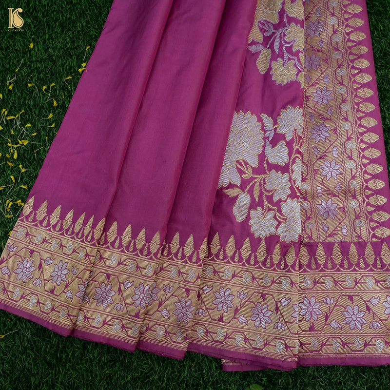 Kumudini - Pink Handloom Katan Silk Banarasi Kadwa Ektara Saree - Khinkhwab