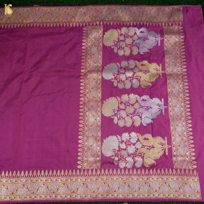 Kumudini - Pink Handloom Katan Silk Banarasi Kadwa Ektara Saree - Khinkhwab