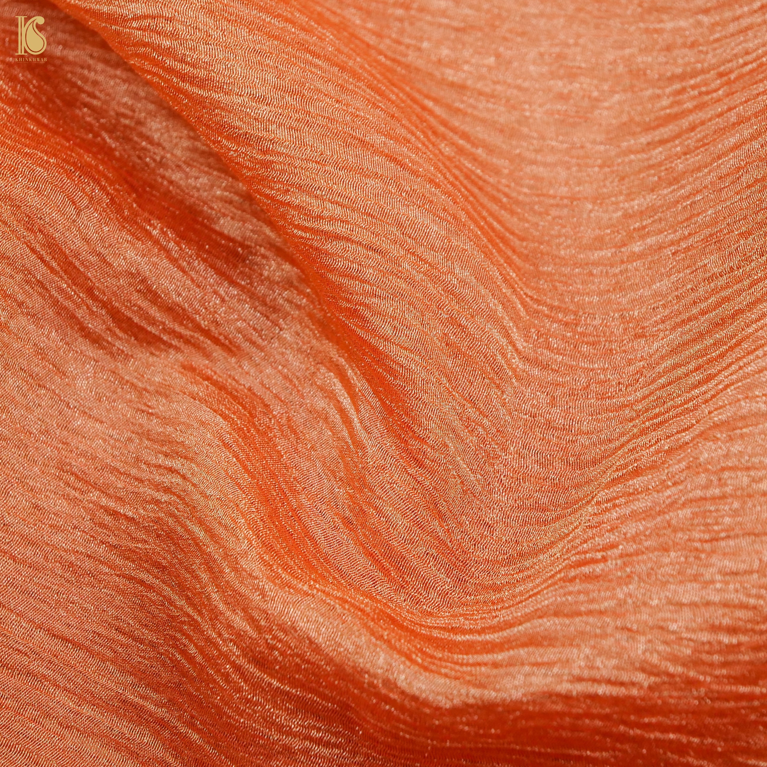 Chilean Fire Orange Wrinkle Pure Tissue Silk Saree - Khinkhwab