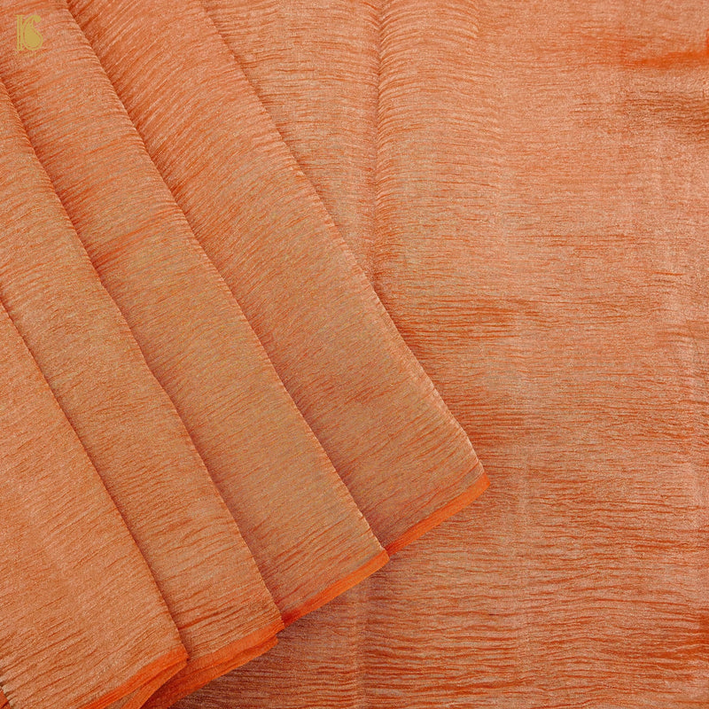 Chilean Fire Orange Wrinkle Pure Tissue Silk Saree - Khinkhwab