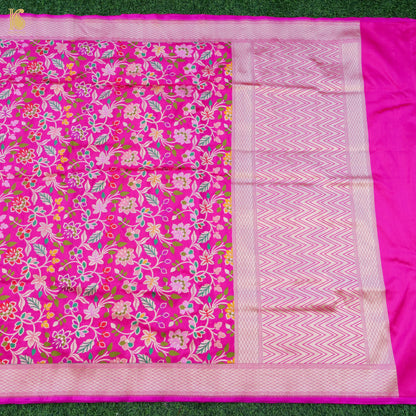 Handloom Banarasi Pure Katan Silk Pink Cutwork Tilfi Jaal Saree
