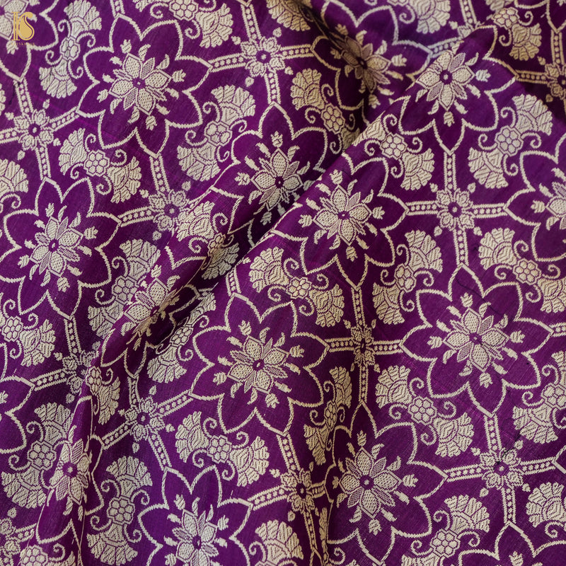 Handloom Pure Katan Silk Purple Banarasi Kalidar Lehenga