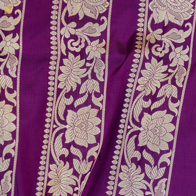 Handloom Pure Katan Silk Purple Banarasi Kalidar Lehenga