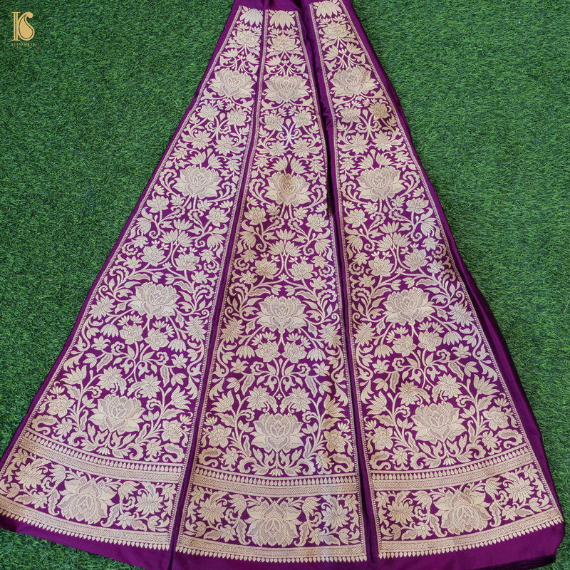 Handloom Pure Katan Silk Purple Banarasi Kalidar Lehenga