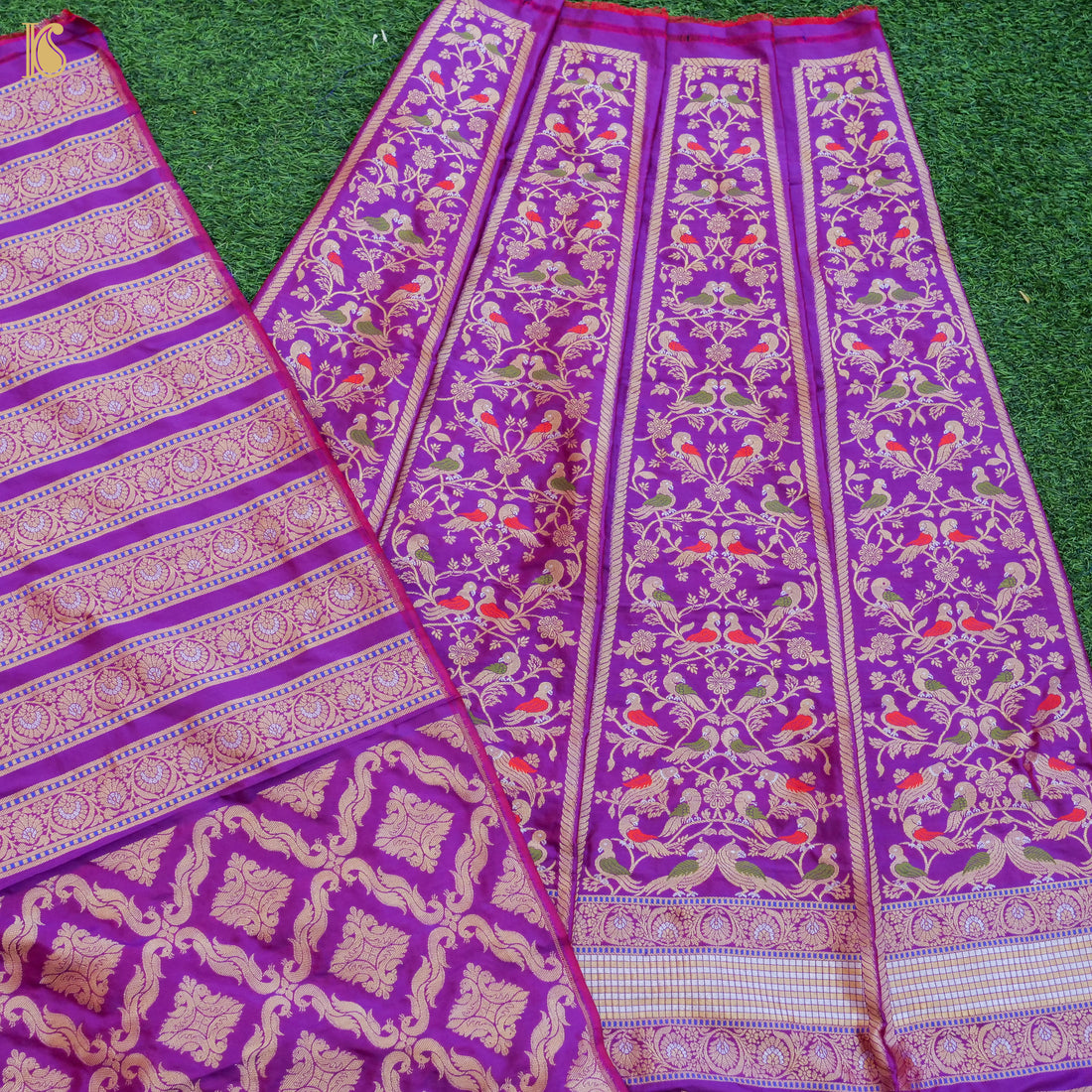 Handloom Banarasi Katan Silk Kalidar Chidiya Lehenga