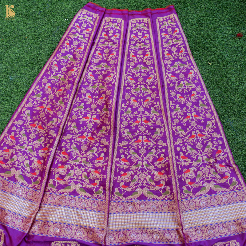 Handloom Katan Silk Pink Banarasi Kalidar Shikargah Lehenga