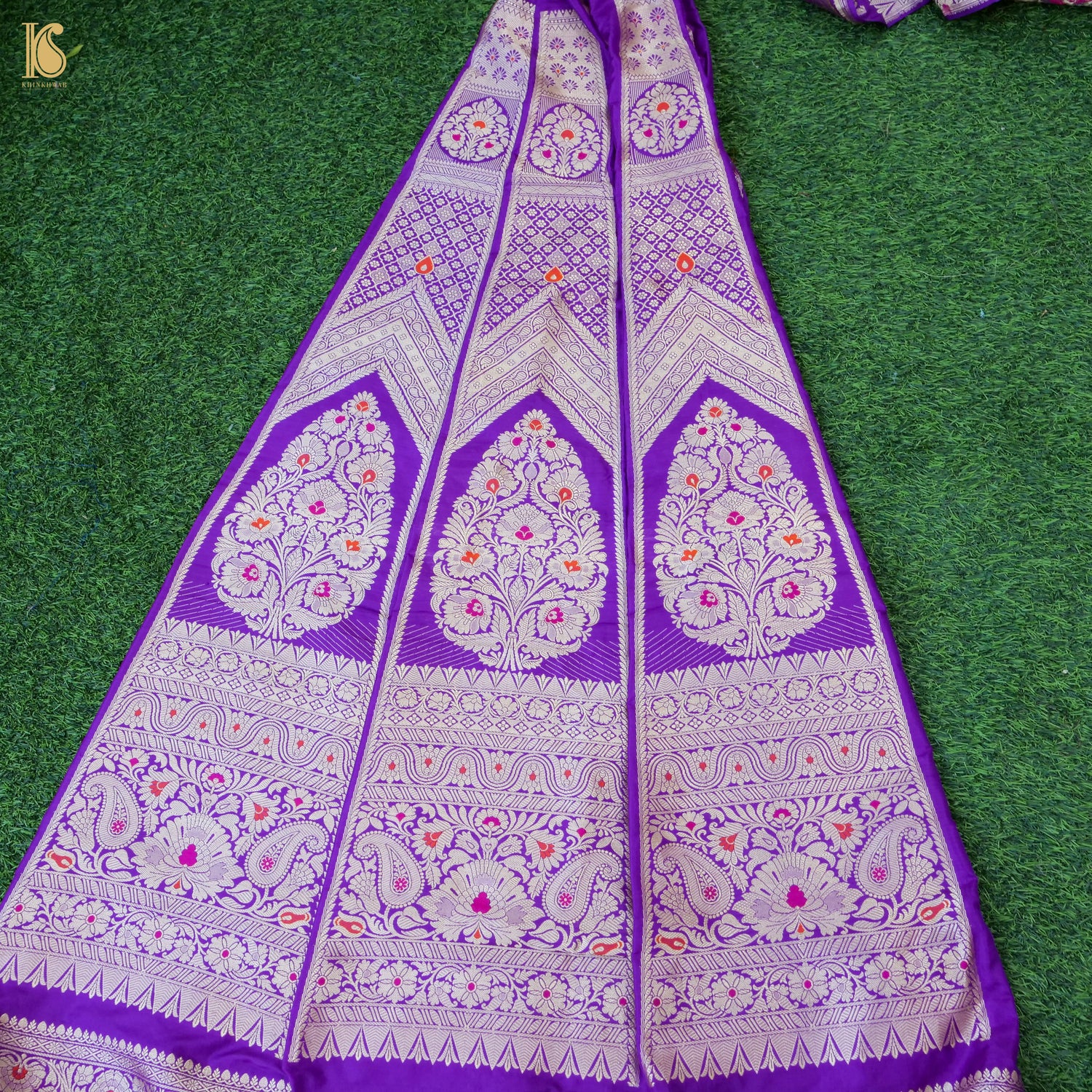 Handloom Pure Katan Silk Purple Banarasi Kalidar Lehenga