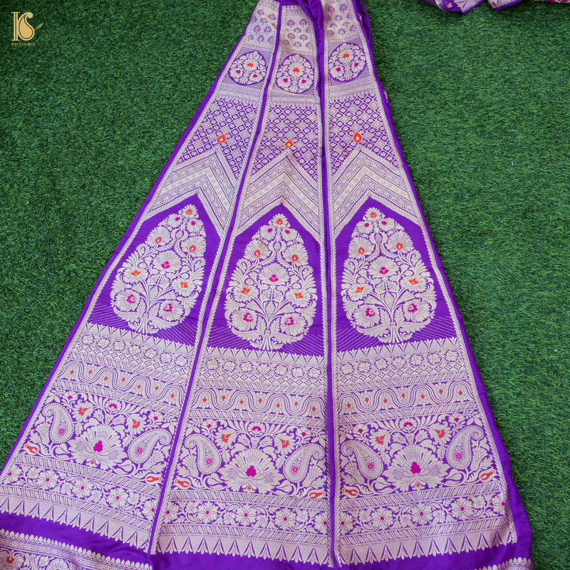 Handloom Pure Katan Silk Purple Banarasi Kalidar Lehenga