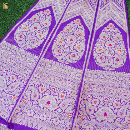 Handloom Pure Katan Silk Purple Banarasi Kalidar Lehenga