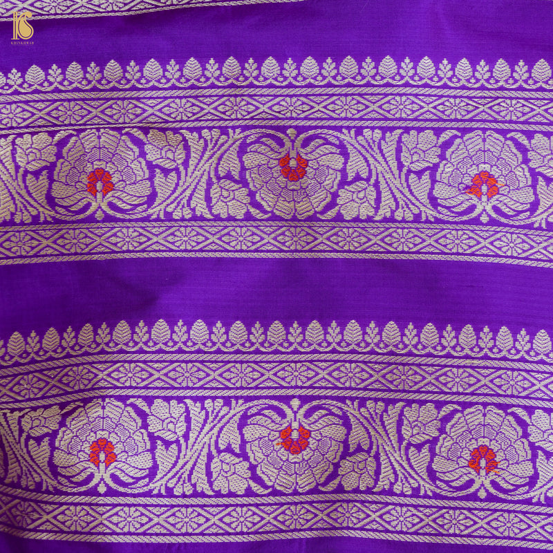 Handloom Pure Katan Silk Purple Banarasi Kalidar Lehenga