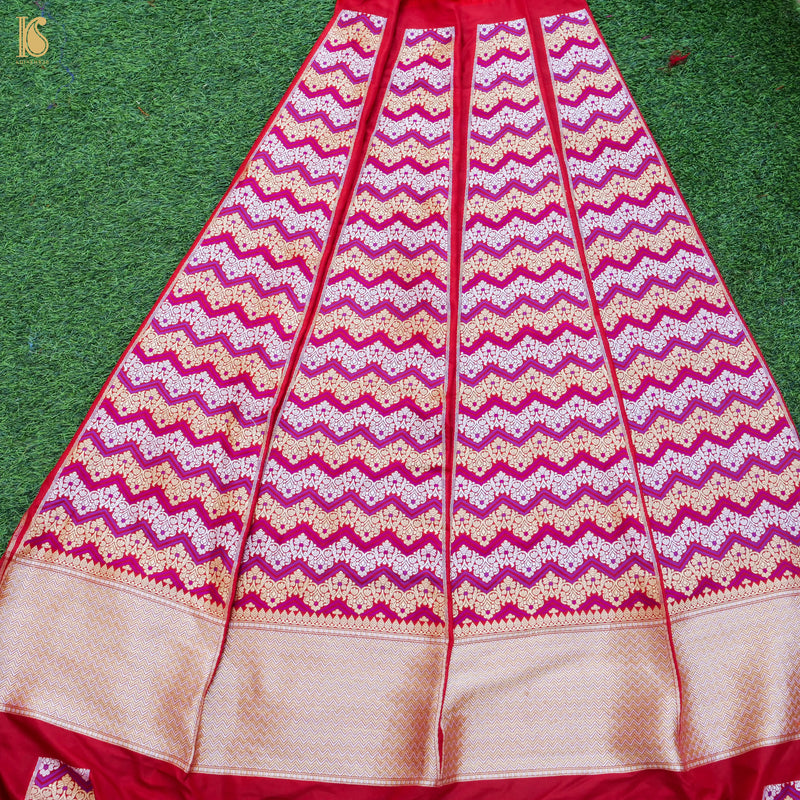 Handloom Pure Katan Silk Banarasi Kalidar Chevron Lehenga