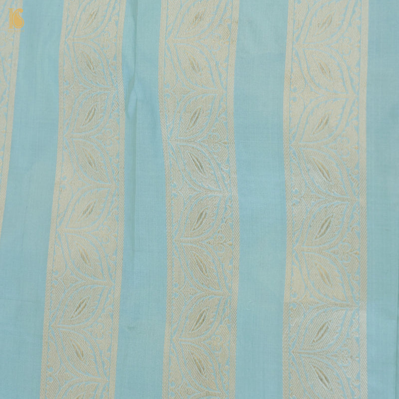 Handloom Pure Katan Silk Blue Banarasi Kalidar Crane Lehenga