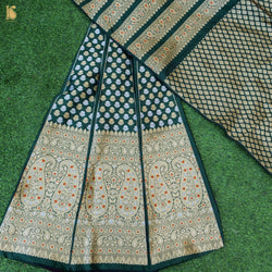 Handloom Pure Katan Silk Green Banarasi Kalidar Lehenga