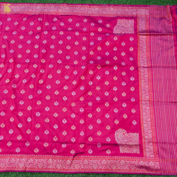 Handwoven Pure Katan Silk Pink Banarasi Kadwa Dupatta