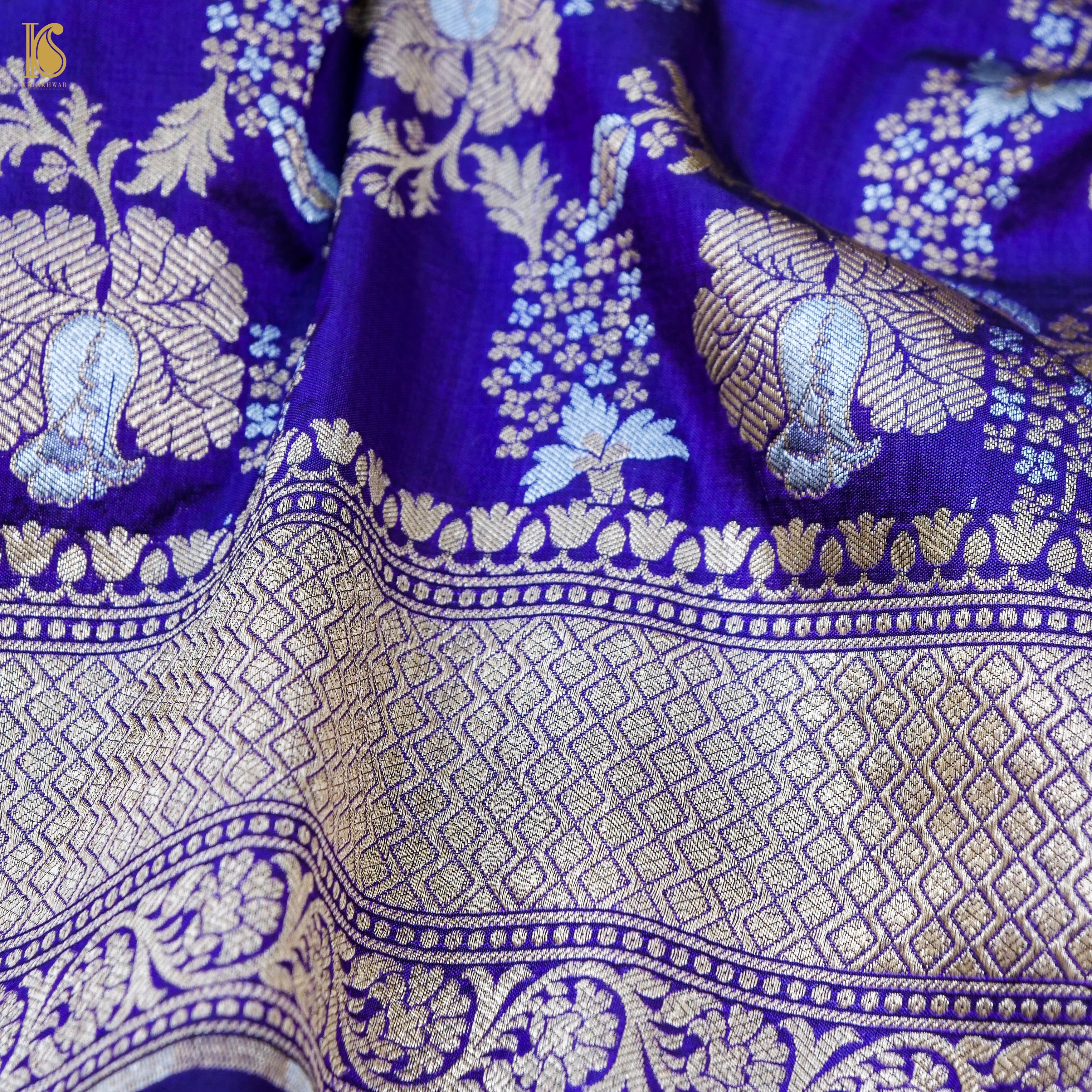 Handloom Katan Silk Blue Banarasi Dupatta