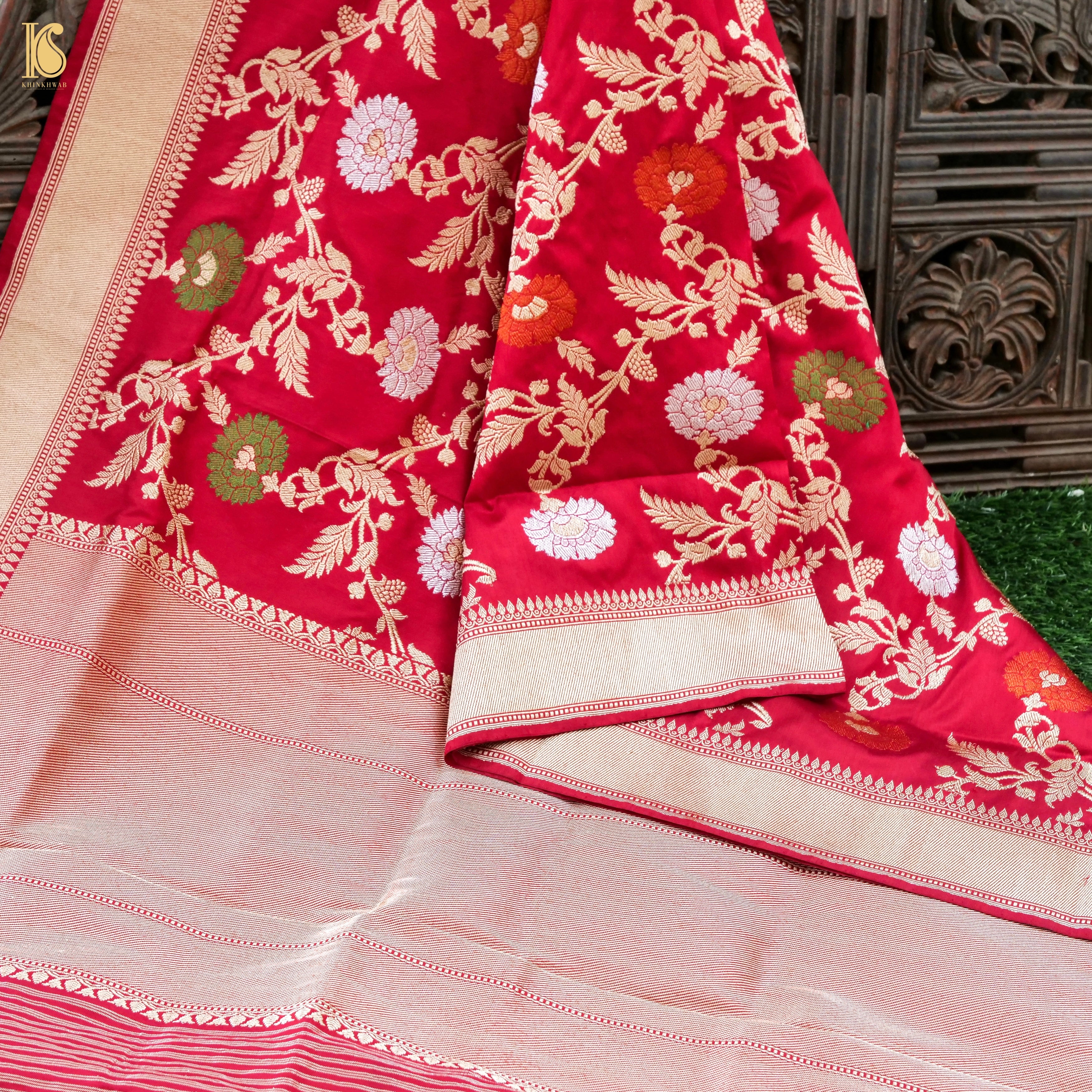 Handwoven Pure Katan Silk Red Banarasi Kadwa Dupatta