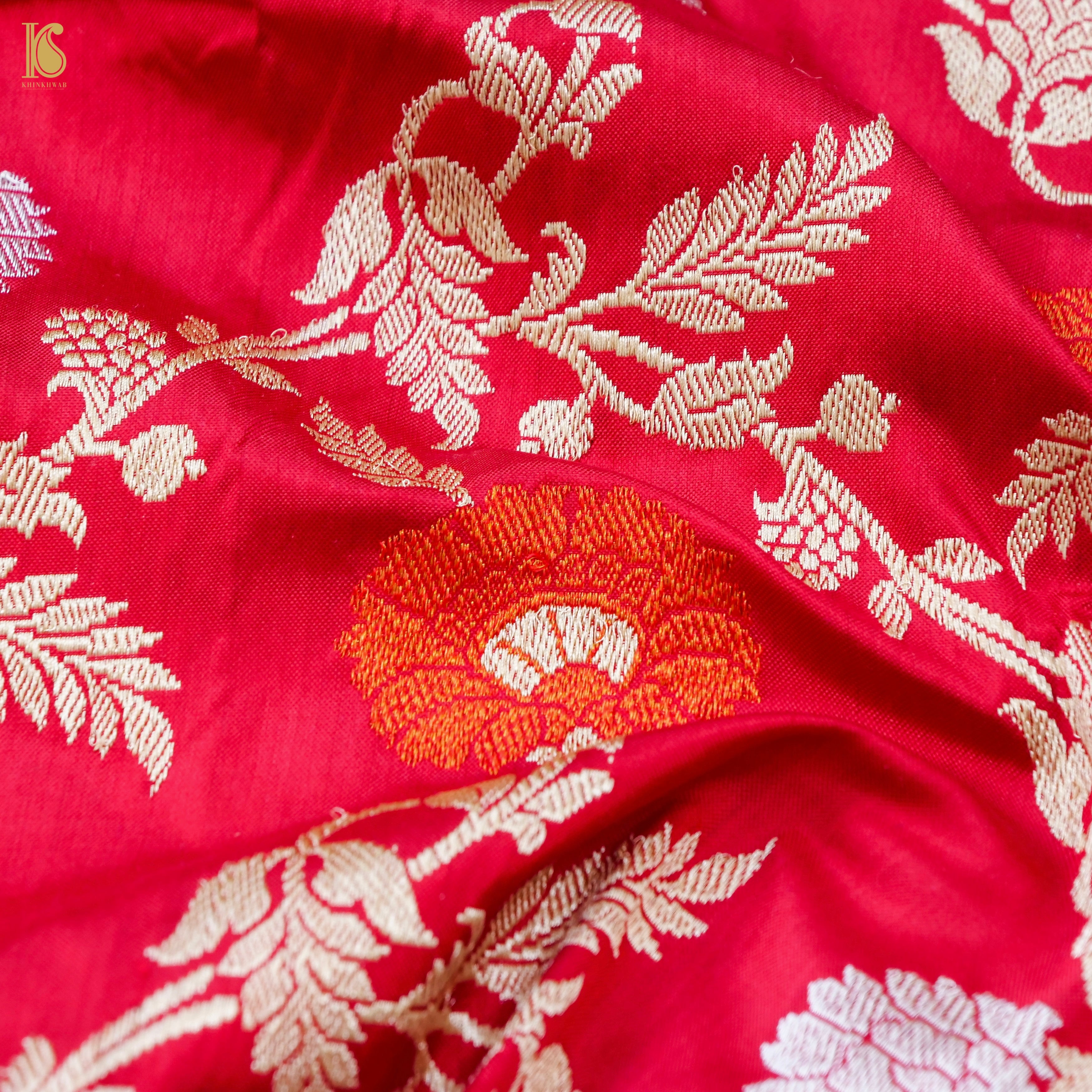 Handwoven Pure Katan Silk Red Banarasi Kadwa Dupatta