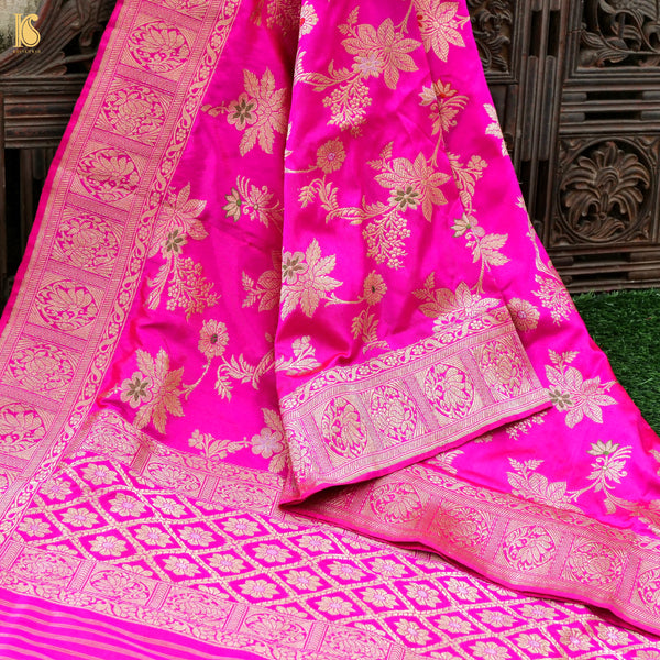 Handwoven Pure Katan Silk Pink Banarasi Kadwa Dupatta