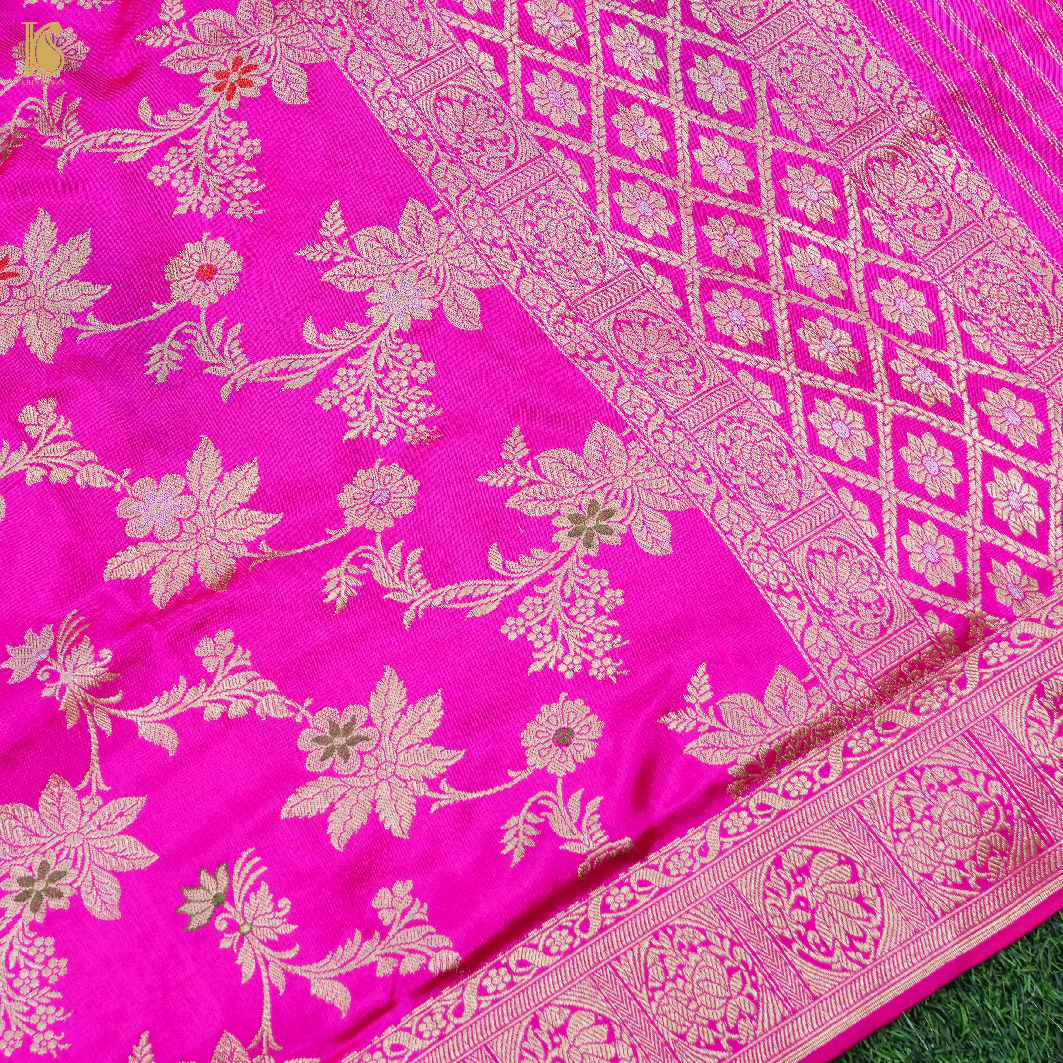 Handwoven Pure Katan Silk Pink Banarasi Kadwa Dupatta