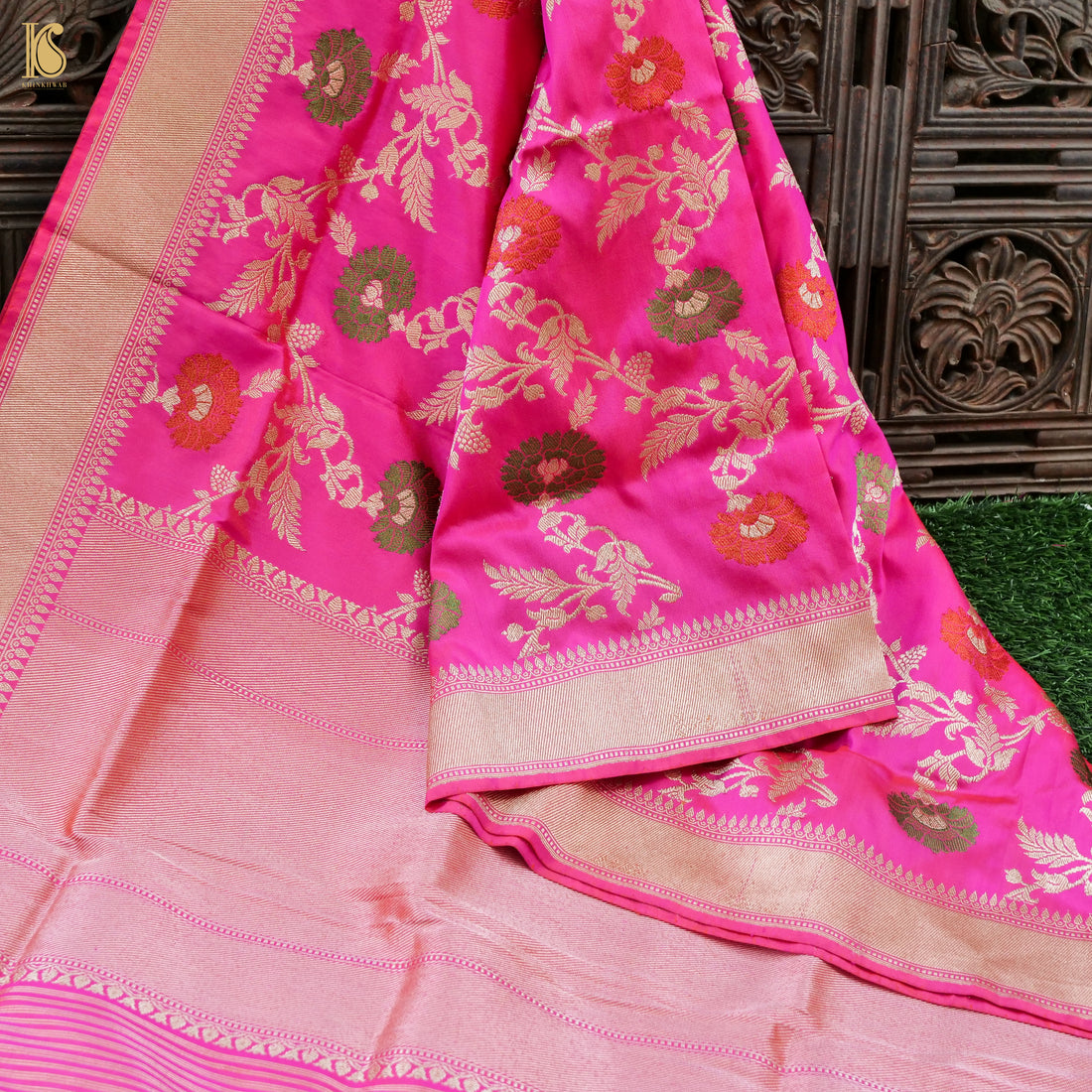 Handloom Katan Silk Pink Meenakari Banarasi Dupatta