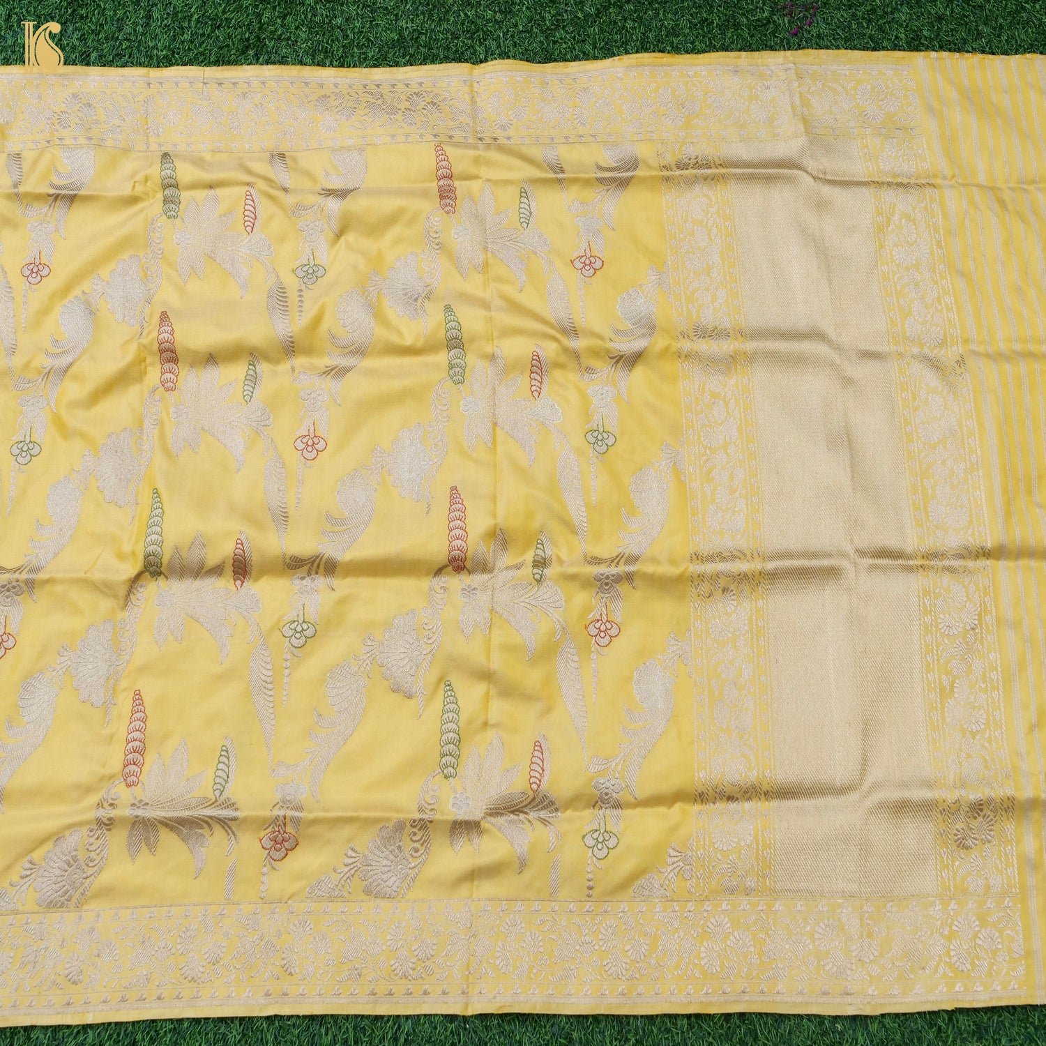 Handwoven Pure Katan Silk Yellow Banarasi Kadwa Dupatta