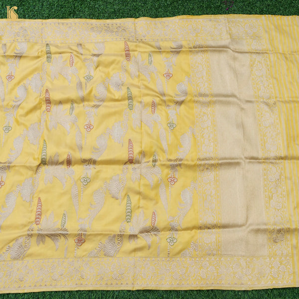 Handwoven Pure Katan Silk Yellow Banarasi Kadwa Dupatta