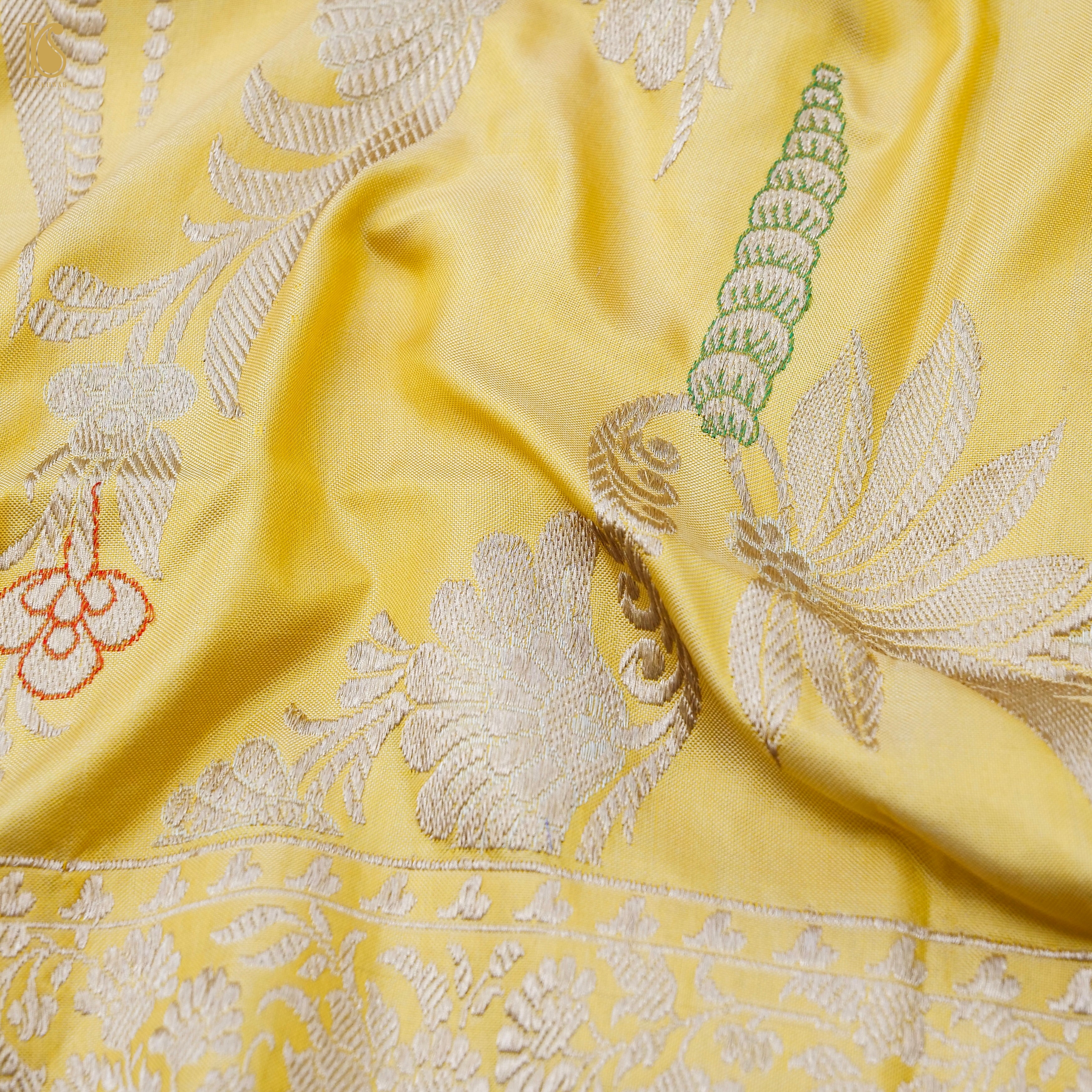 Handwoven Pure Katan Silk Yellow Banarasi Kadwa Dupatta