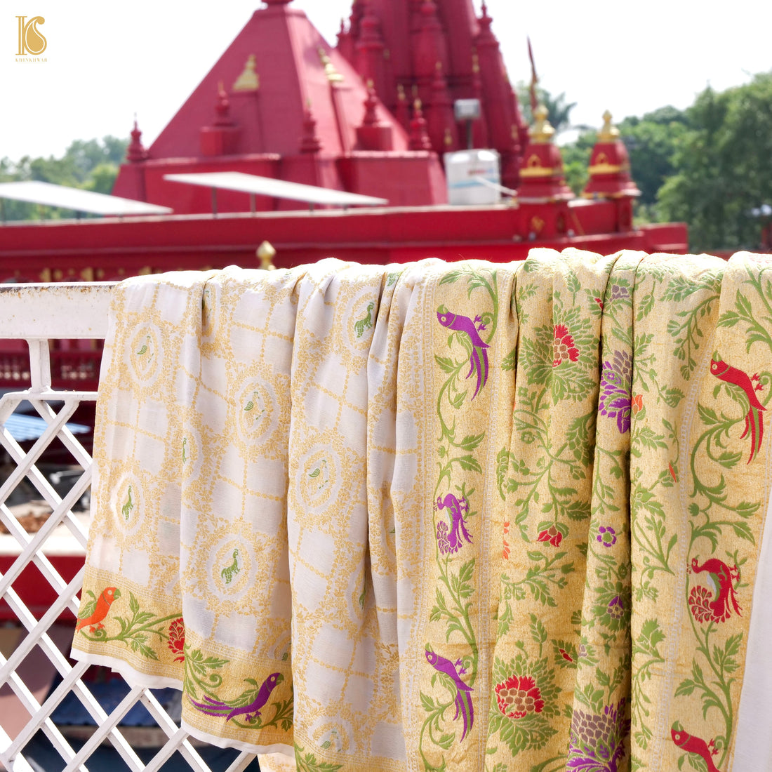 Dyeable Pure Georgette Banarasi Peacock & Parrot  Saree