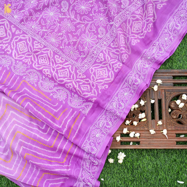 Pure Georgette Handloom Banarasi Bandhani Saree with Chikankari Border