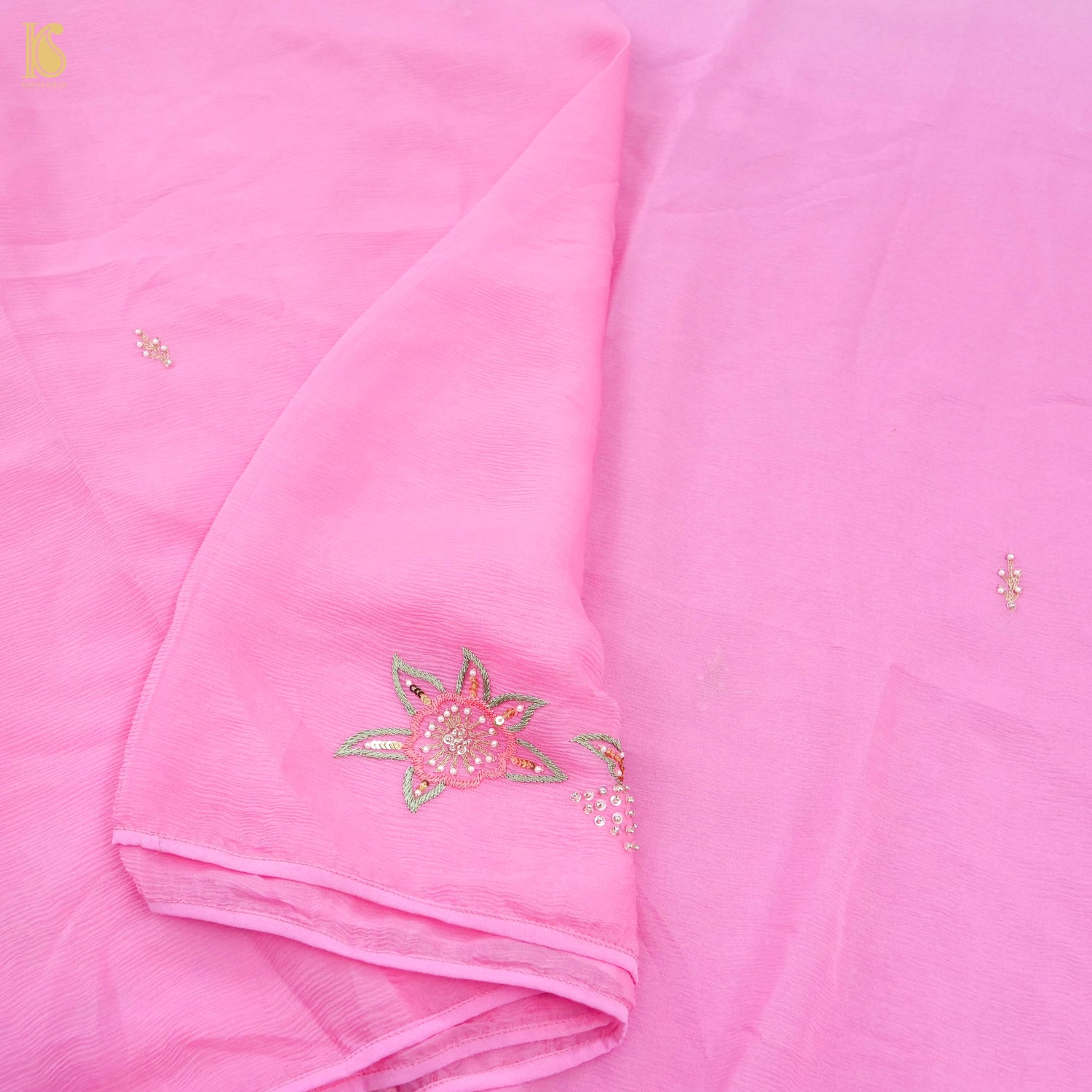 Pure Chiffon Saree with Pearl &amp; Resham Embroidery