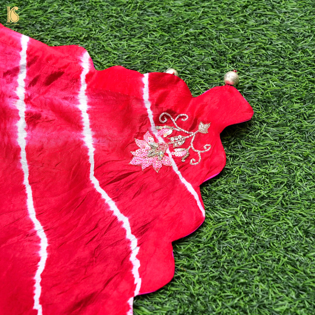 Leheriya Kora Silk Saree with Sequence Embroidery