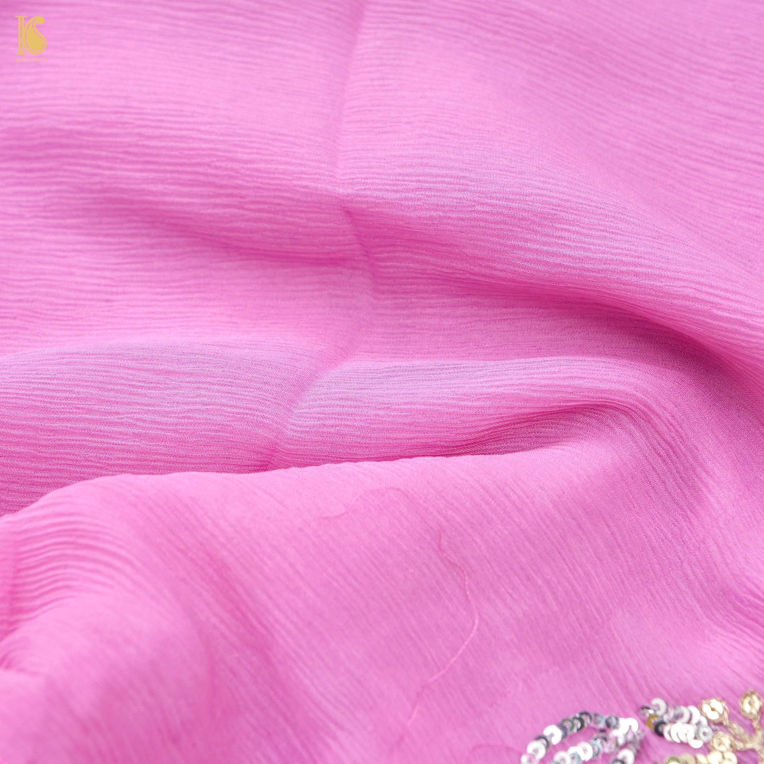 Pure Chiffon Saree with Sequence Hand Embriodery
