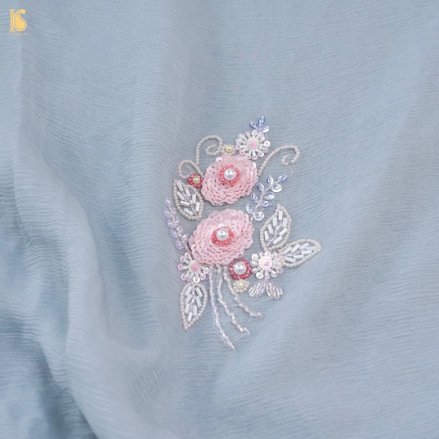 Pure Chiffon Saree with Pearl & Resham Embroidery