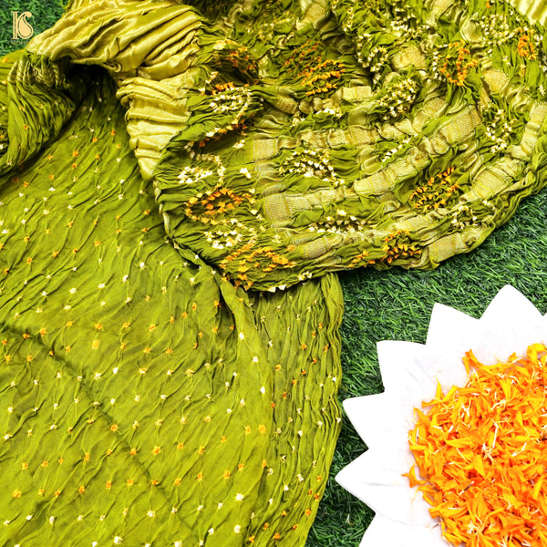 Green Modal Silk Bandhani Saree