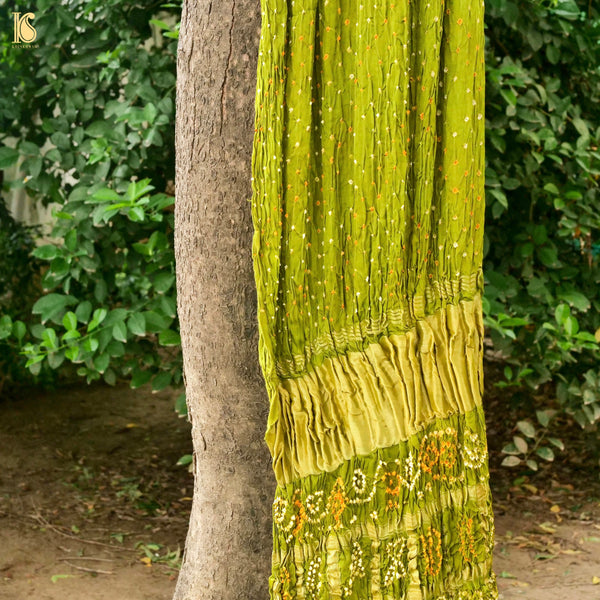 Green Modal Silk Bandhani Saree