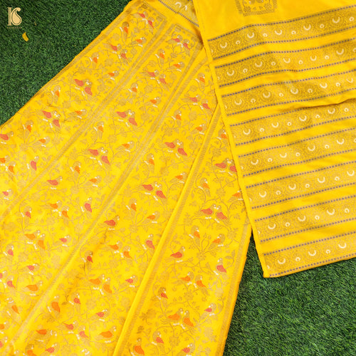 Handloom Banarasi Katan Silk Kalidar Chidiya Lehenga