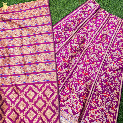 Handloom Banarasi Katan Silk Kalidar Chidiya Lehenga