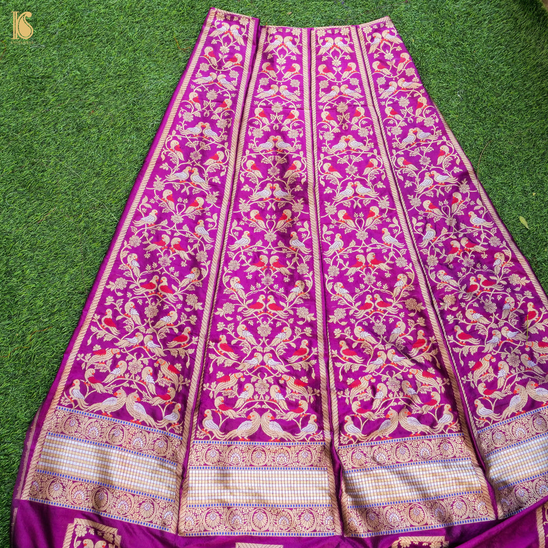 Handloom Banarasi Katan Silk Kalidar Chidiya Lehenga